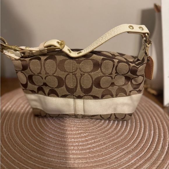 Coach Mini Handbag - Optic C Tan brown Stripe Leather Strap 90s Y2K - Picture 2 of 16